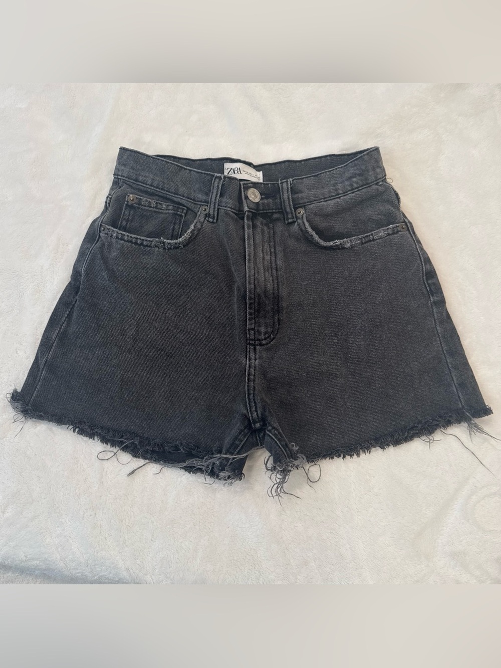 Zara Black Frayed High-Rise Denim Shorts